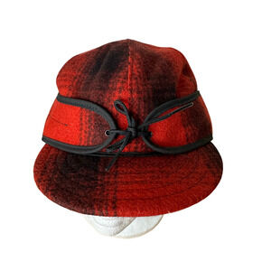 Stormy Kromer Hat Cap Fitted Mens 7 1/2 Red Black Plaid Wool Made USA Winter